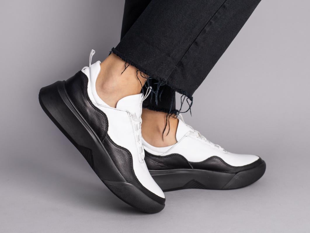 Кроссовки женские кожаные с черными вставками р. 36 Белый (5005-3/36)