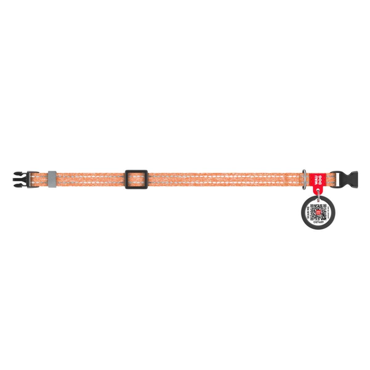 Нашийник для котів/дрібних порід собак Waudog Re-cotton з QR паспортом/світловідбиваючий/пластикова пряжка XS 10 мм Помаранчевий (16404 Col)