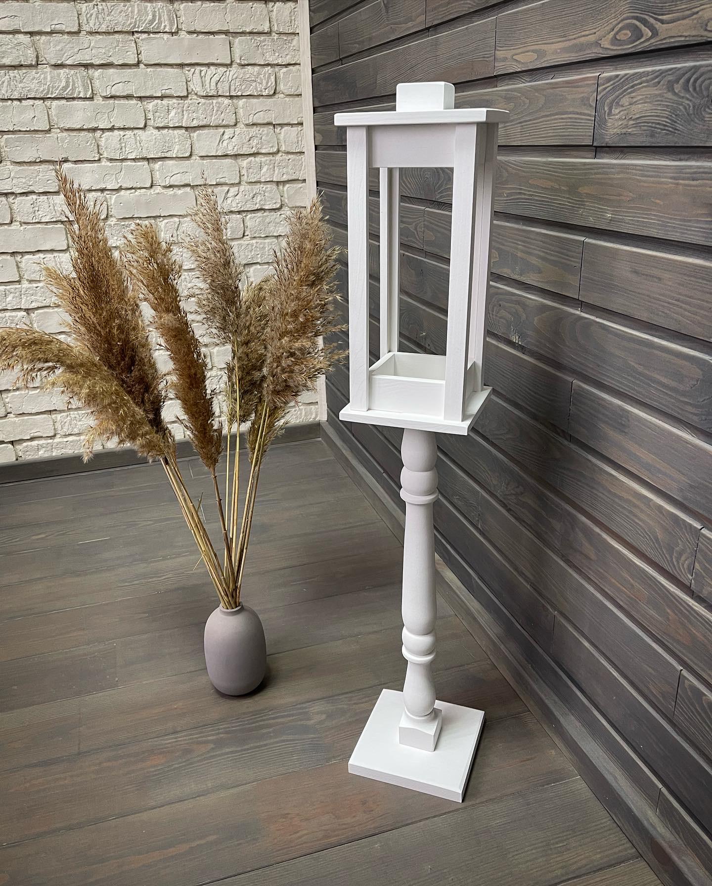 Подсвечник деревянный Wood Choice Фонарь на подставке со свечой 88 см Белый (170)