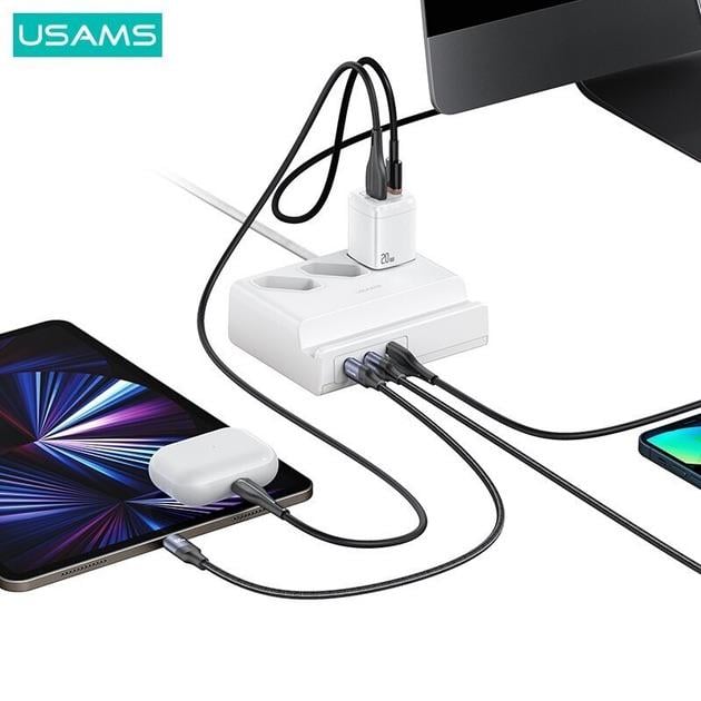 Зарядное устройство для Usams 6в1 65W Super Si Fast Charging 1xUSB, 2xType-C/3 розетки - фото 6