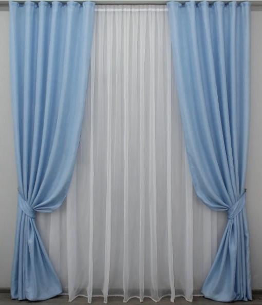 Комплект штор лен мешковина 1,5х2,8 м 2 шт. Голубой (1055ш)