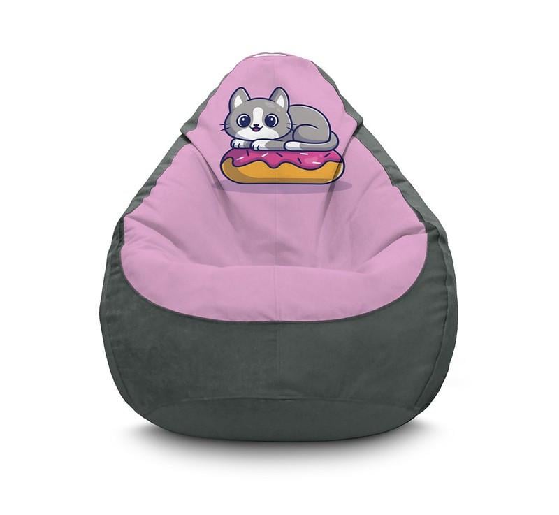 Кресло мешок iPuff Cute cat On Donut Флок XXL 90х125 см Серый