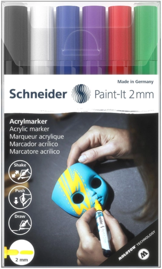 Маркер акриловый для декоративных и художественных работ Schneider Paint-it Wallet Set1 6 цветов 2 мм