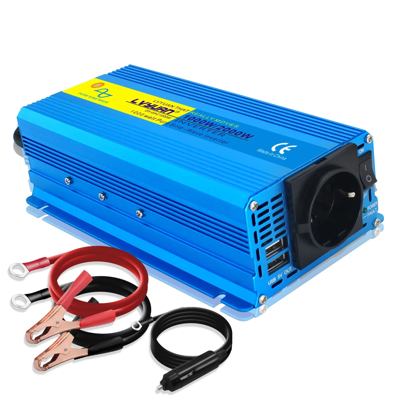 Автомобильный инвертор LVYUAN чистый синус 12/220V 2000W (1735160857)