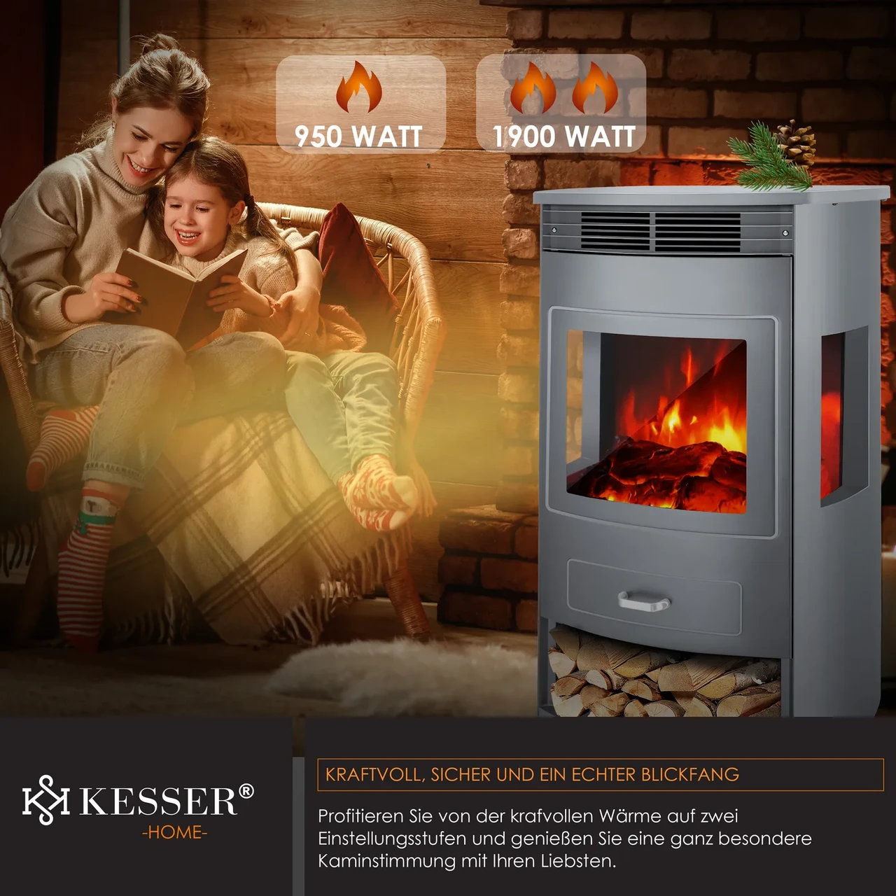 Електричний камін KESSER Panorama з таймером 1900 Вт 64x35x49 см - фото 2