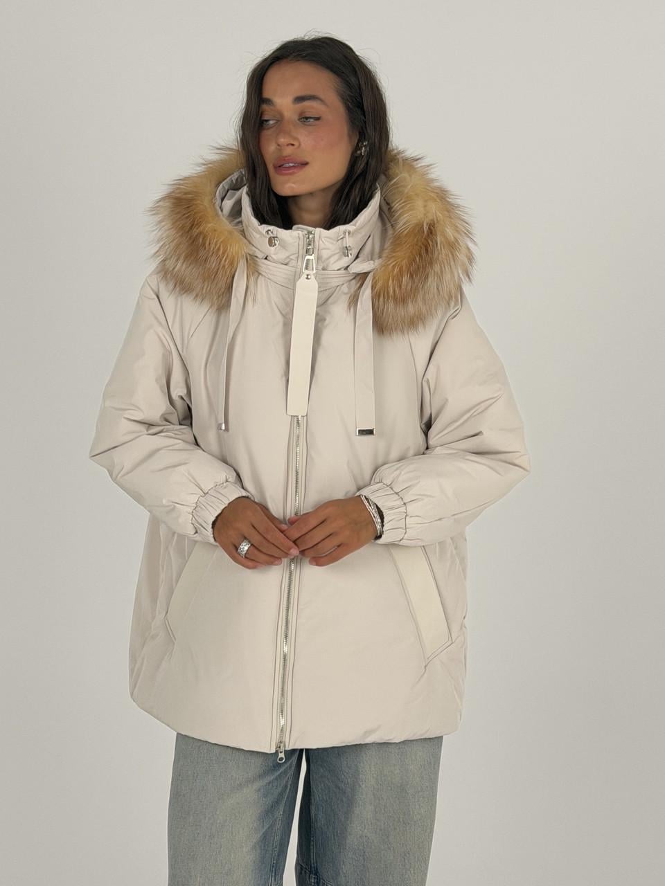 Куртка-парка женская зимняя с натуральным мехом 2XL Айвори (506/2XL)