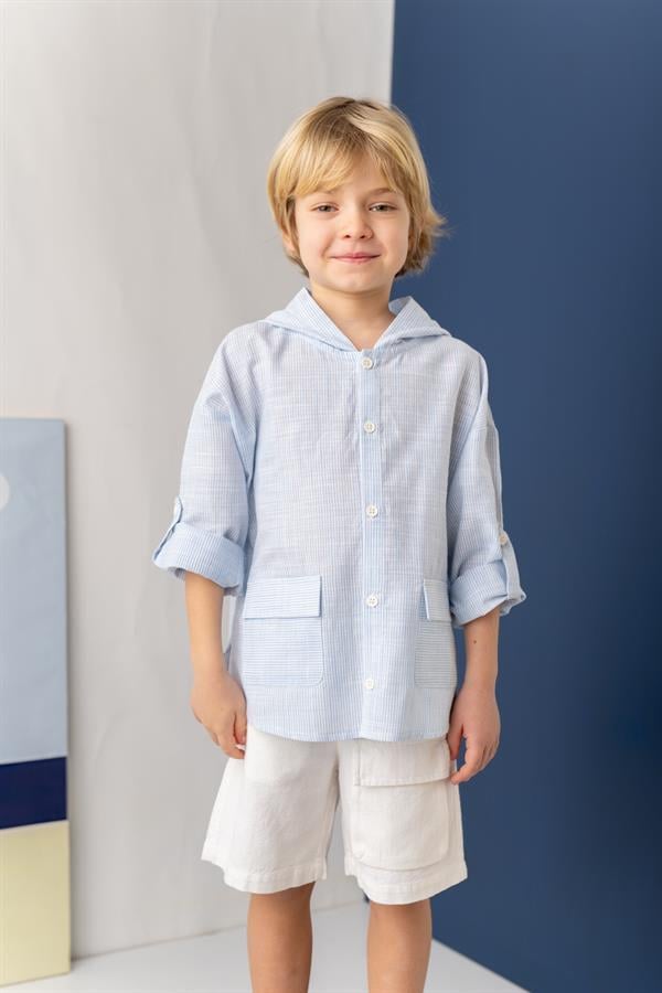 Рубашка льняная для мальчика Zeyland в полоску 1-2 года 92 см Синий (8683169156034)