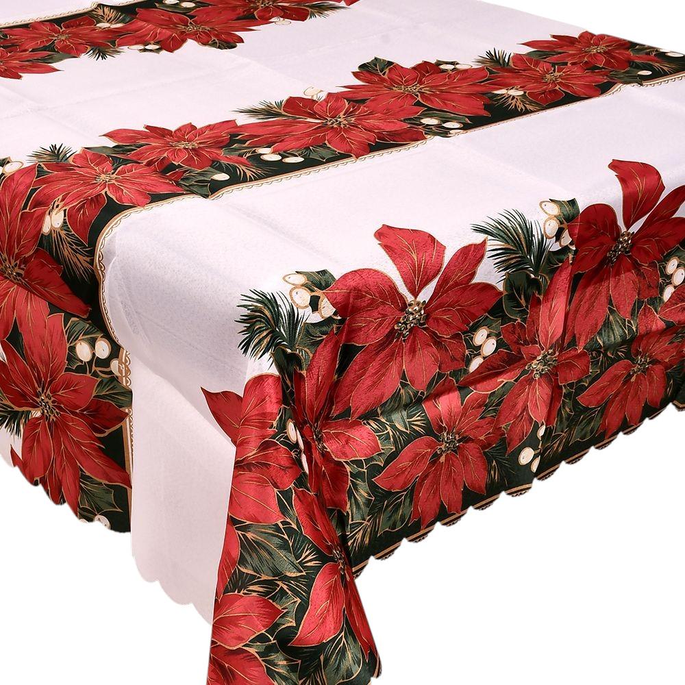 Скатертина з новорічним принтом New Year's flowers M50079-180 150х180 см Біло-червоний (33088160)