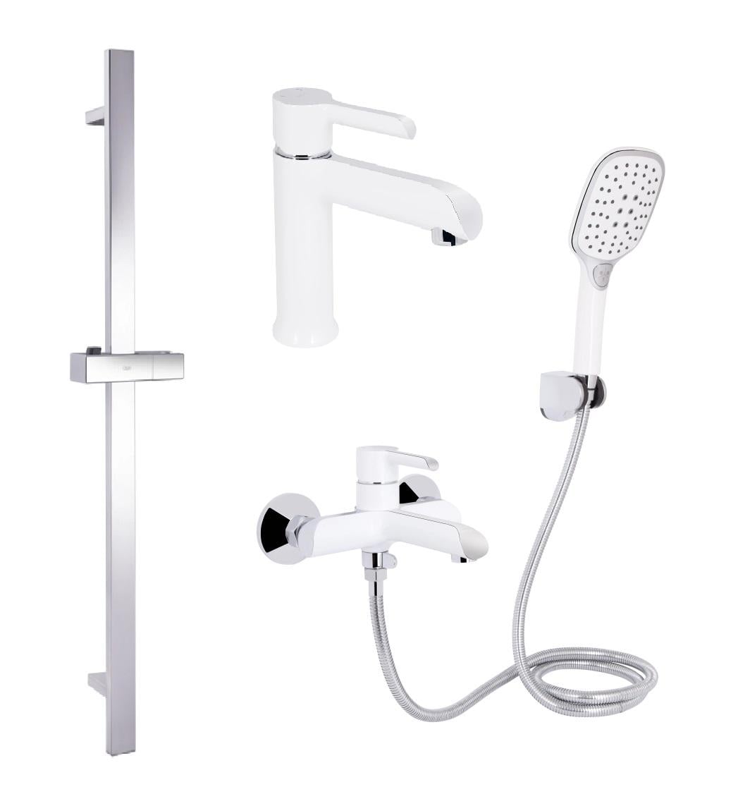 Комплект смесителей Qtap Grand для ванной 3в1 умывальник/ванная/душевая стойка с ручным душем Белый (3350833507)