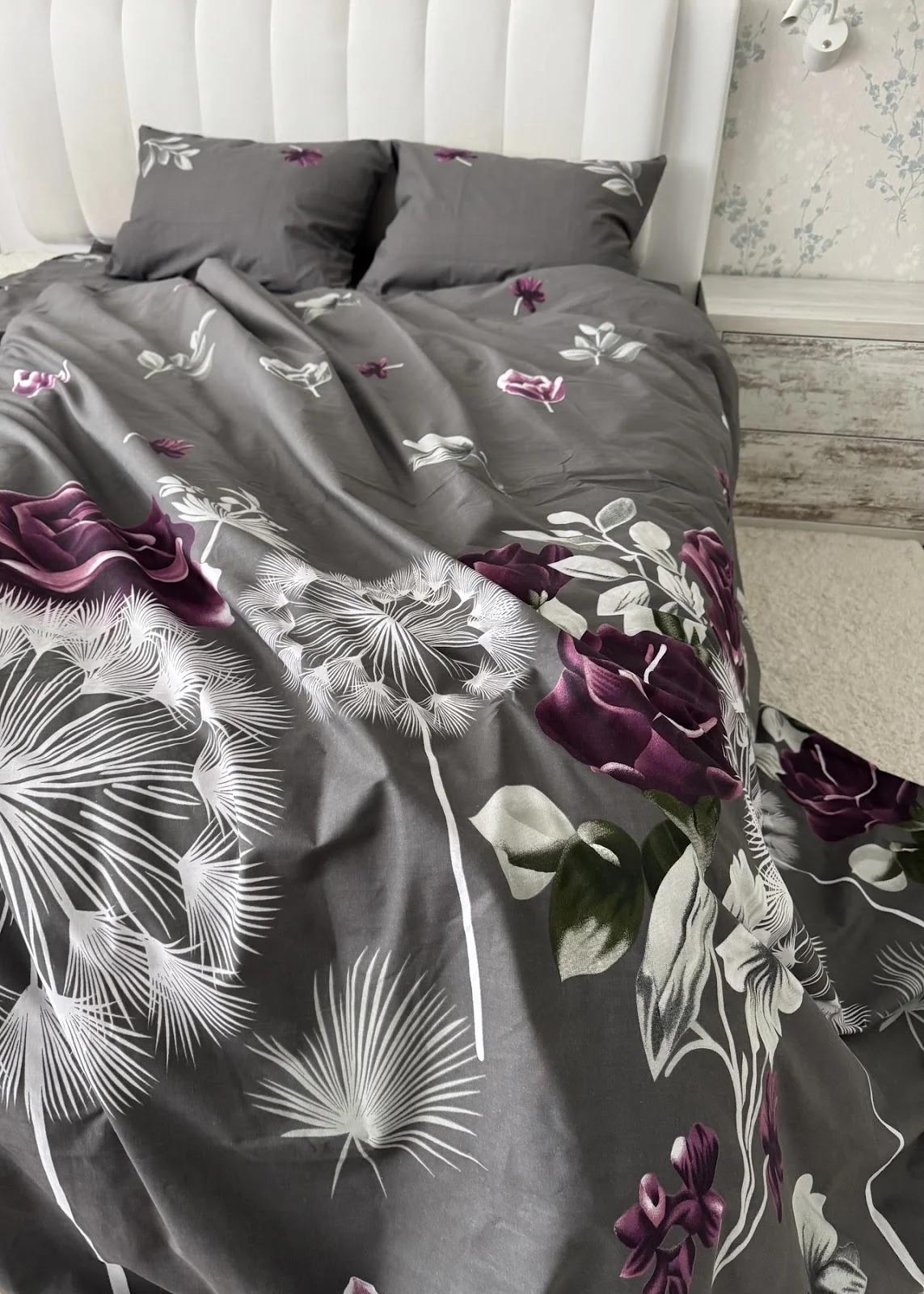 Комплект постільної білизни Троянда і кульбабка бавовняний полуторний 150х220/70х70 см Сірий (28857926)
