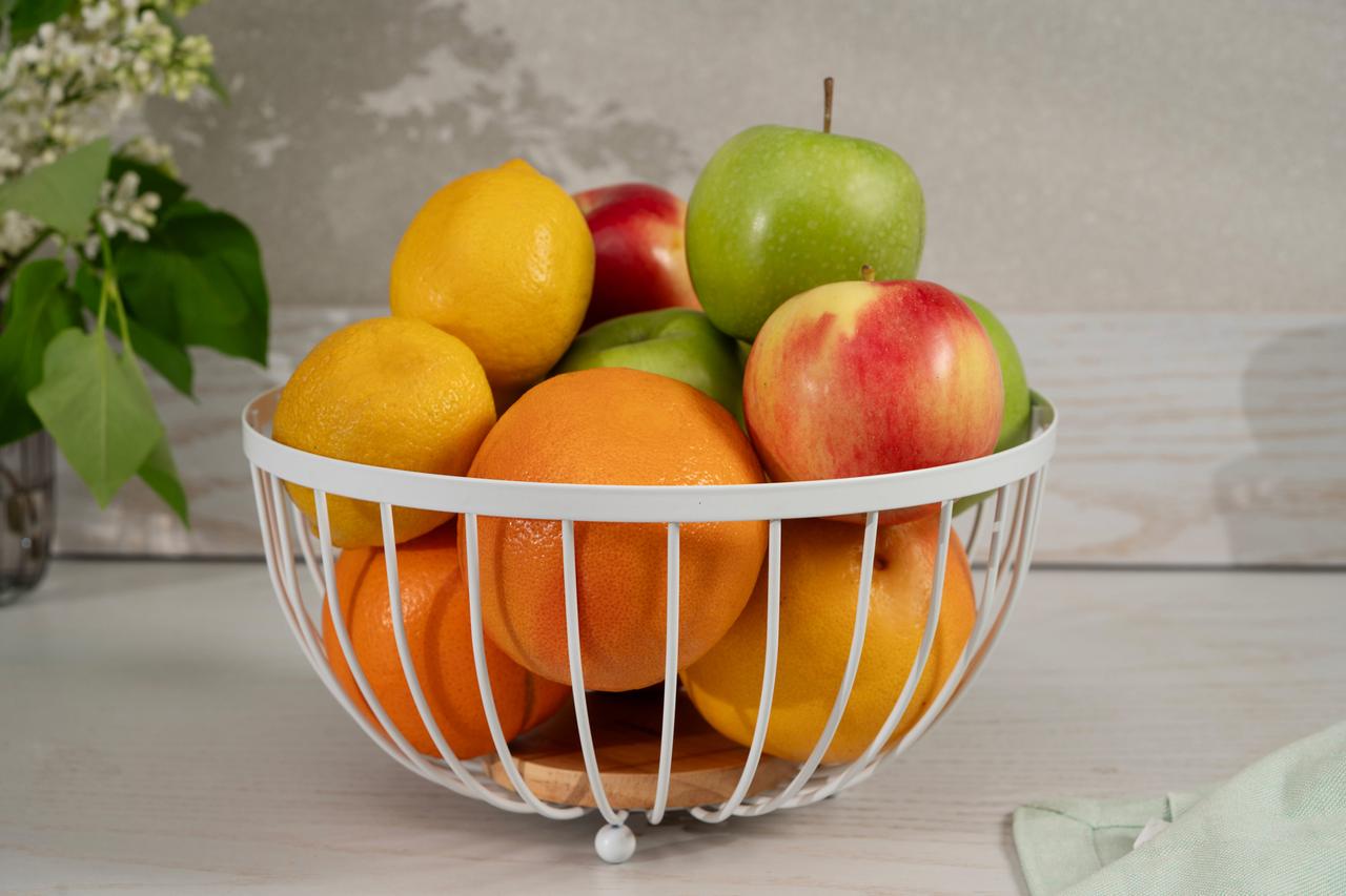 Кошик фруктовниця Ardesto AR0904W Midori метал/дерево 25х25х13 см Білий (2178705136) - фото 7