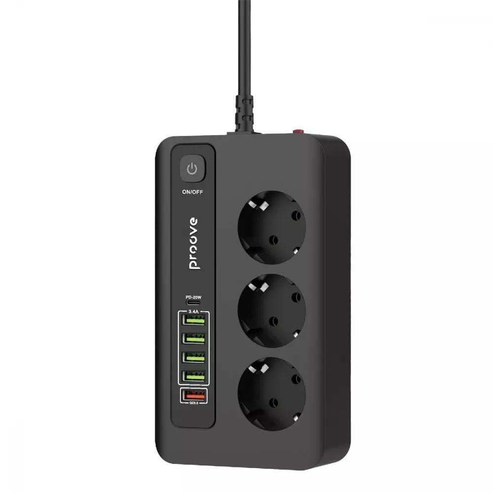 Сетевой фильтр Proove Power Socket PD-03 на 3 розетки/5 USB/1 Type-C 20W 2 м Black (PSP320510001)