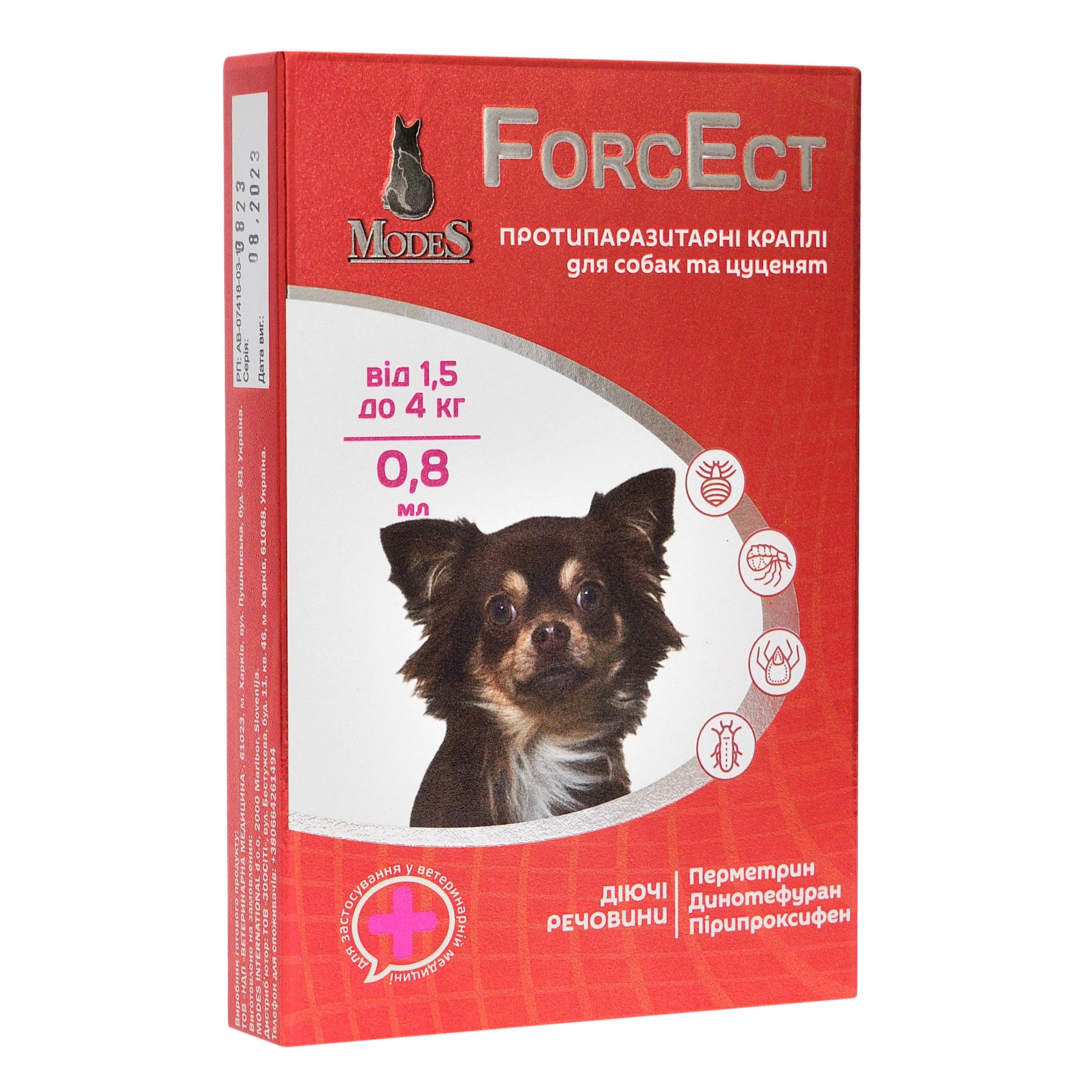 Краплі протипаразитарні ModeS ForcEct для цуценят 1,5-4 кг 0,8 мл (27830764)
