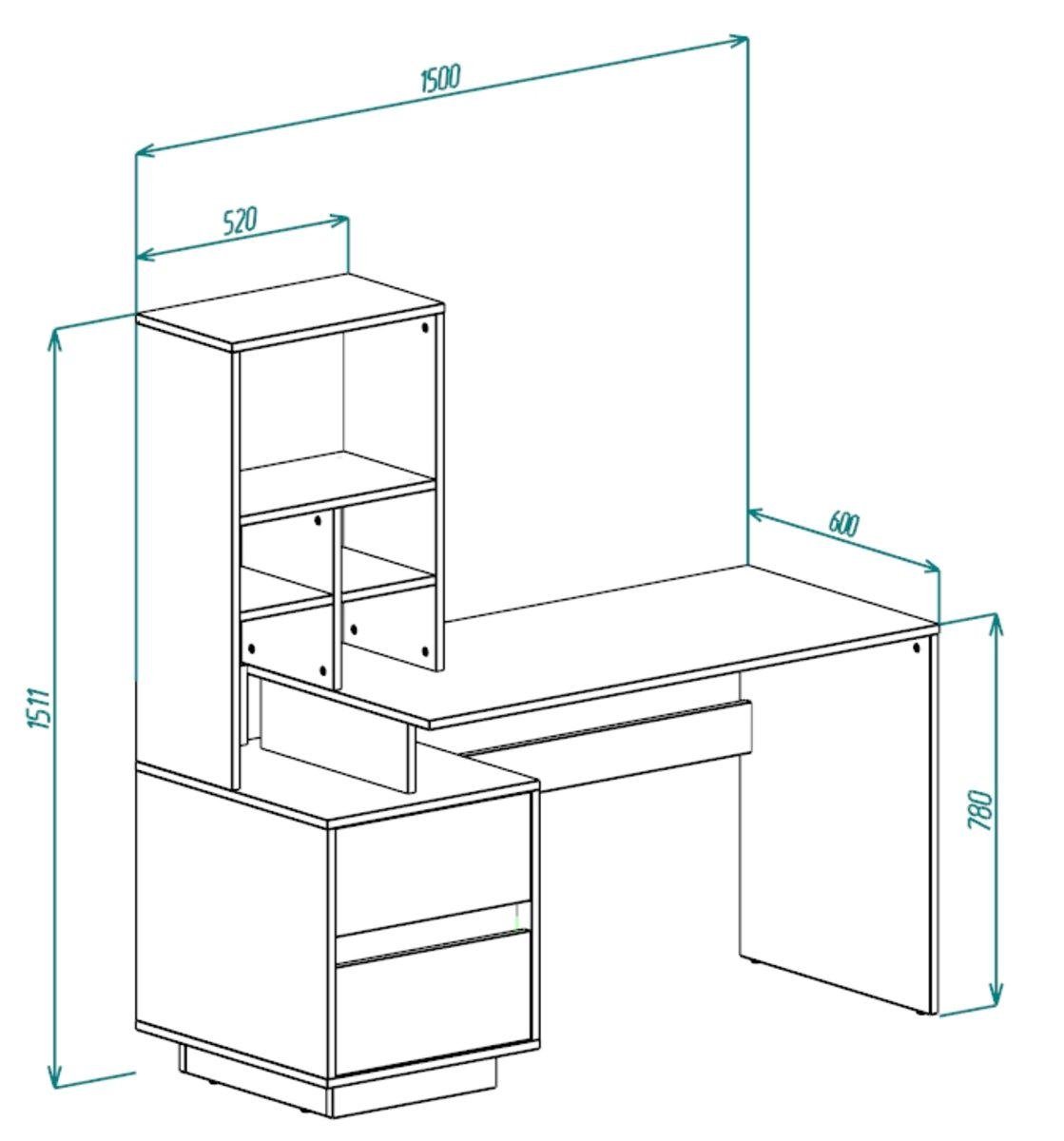 Комп'ютерний стіл Intarsio HECTOR_D/C_L 150х60 Дуб артизан/Чорний (28710841) - фото 2