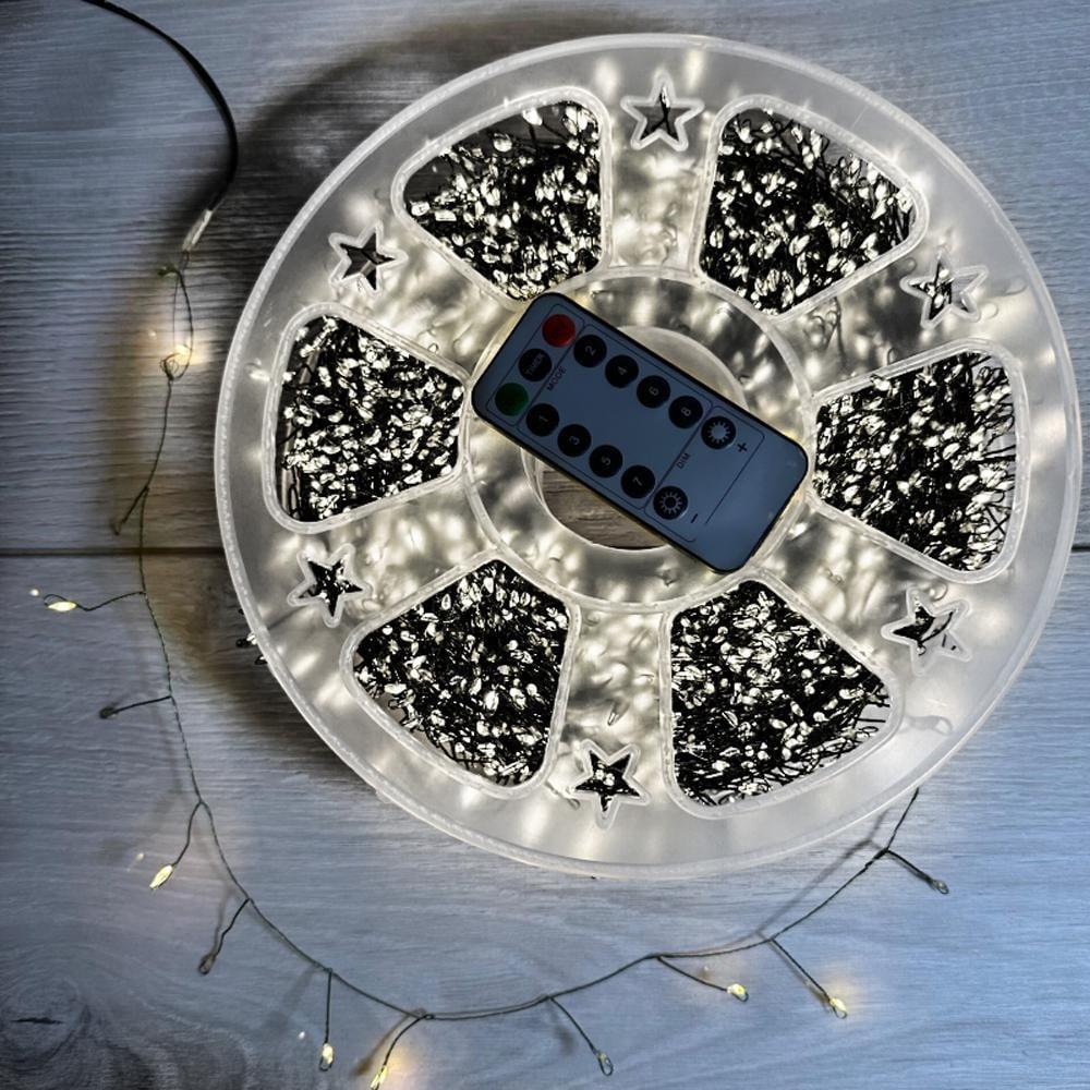 Гирлянда-нить Роса мишура на зеленом проводе USB с пультом на катушке 10 м 300LED Холодный белый (1000-RV331W)