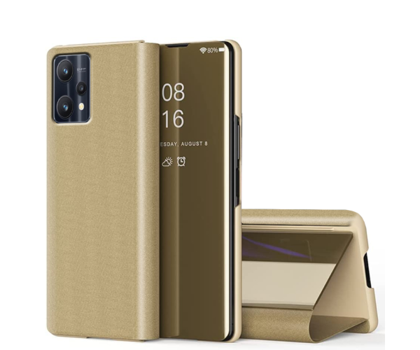 Чехол книжка зеркало Clear View для Realme 9 Pro Золотой