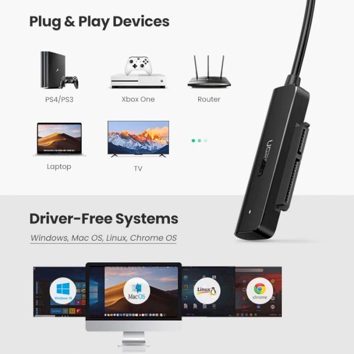 Кабель-адаптер Ugreen SATA-USB 3,0 для 2,5" SSD и жесткого диска 0,5 м Черный - фото 2