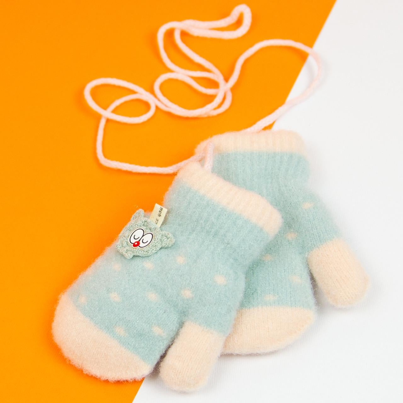 Варежки детские до 1 годика зимние на веревочке 21-7-11а Розовый с зеленым (DR010066)