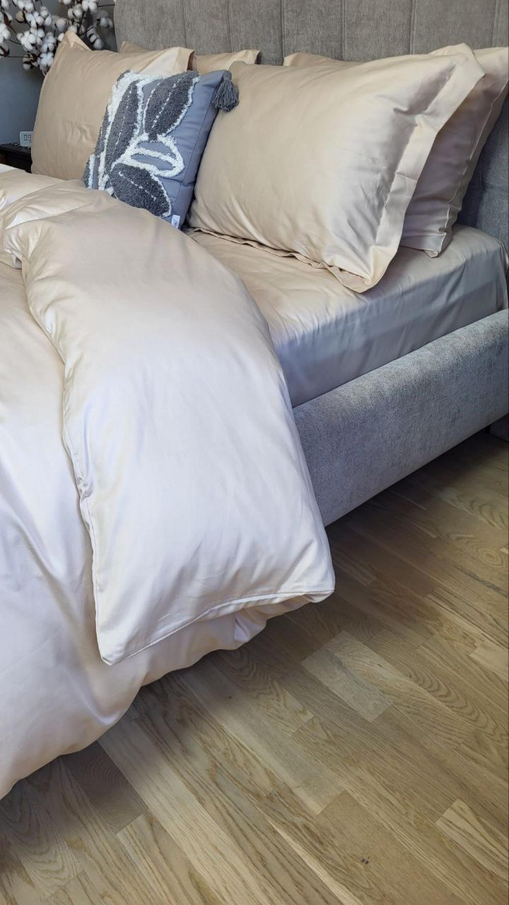 Комплект постельного белья на резинке Моно №0060 сатин Premium евро/наволочки 50х70/70х70 см Beige (5534) - фото 4