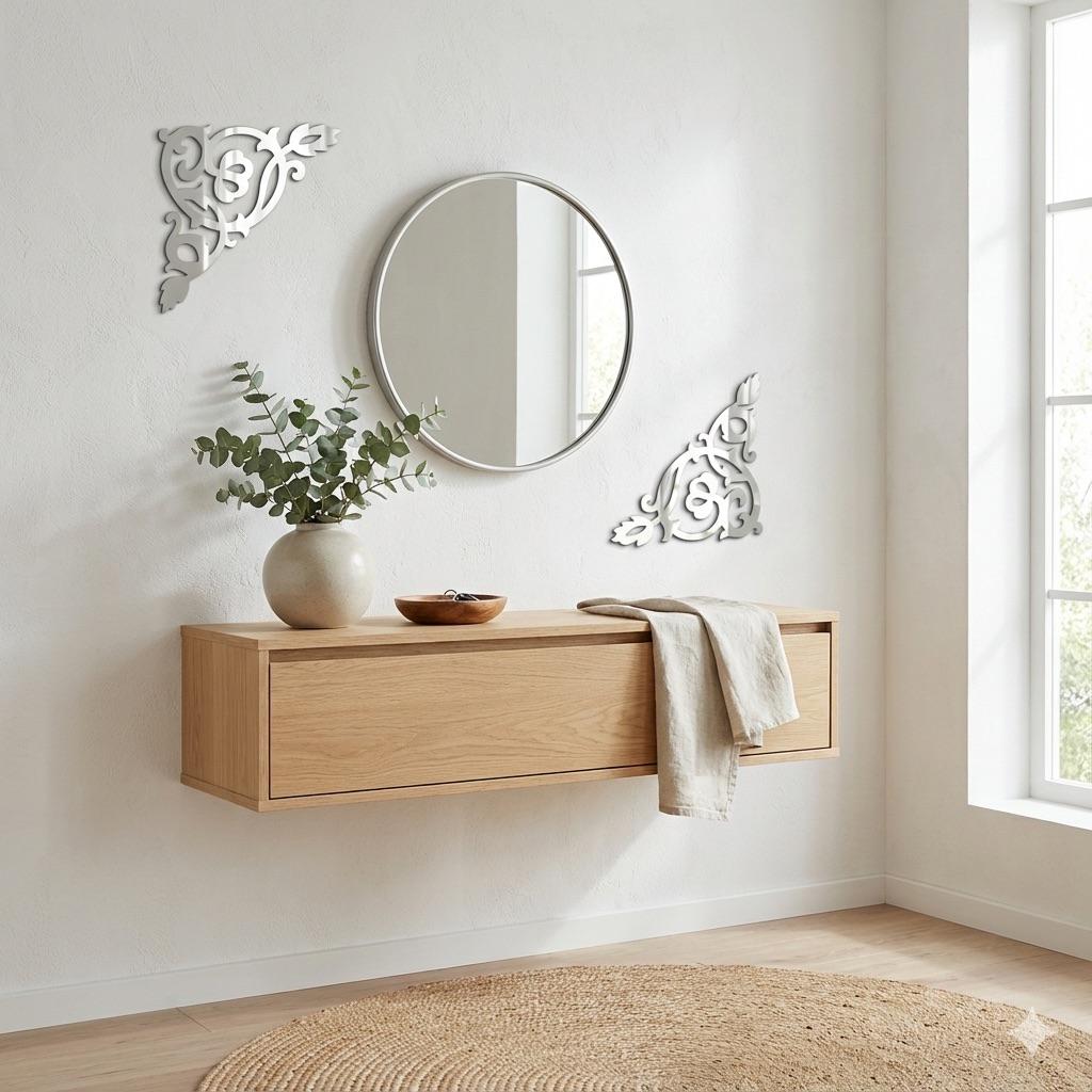 Набор декор зеркальный DFA Угловой узор для стен и мебели 4 шт. Серебристый (YA00086-1-S)