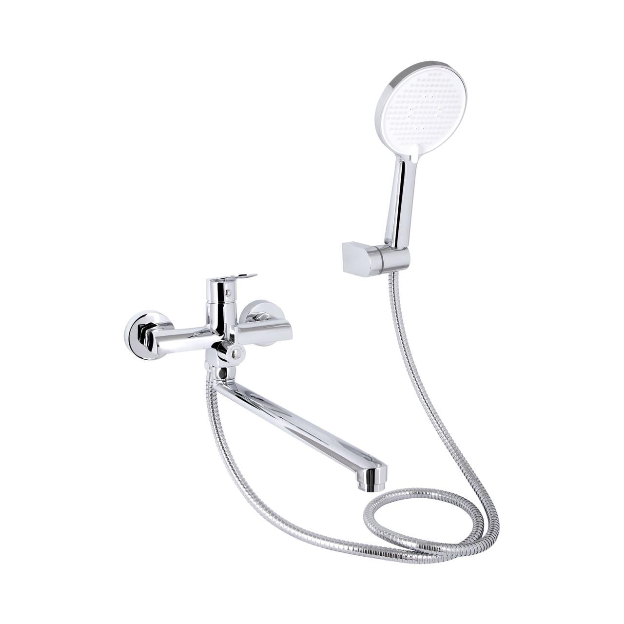 Смеситель для ванны Qtap Evia QTEVI260CRM47579 с длинным поворотным изливом с душевым гарнитуром Chrome (2611547225)