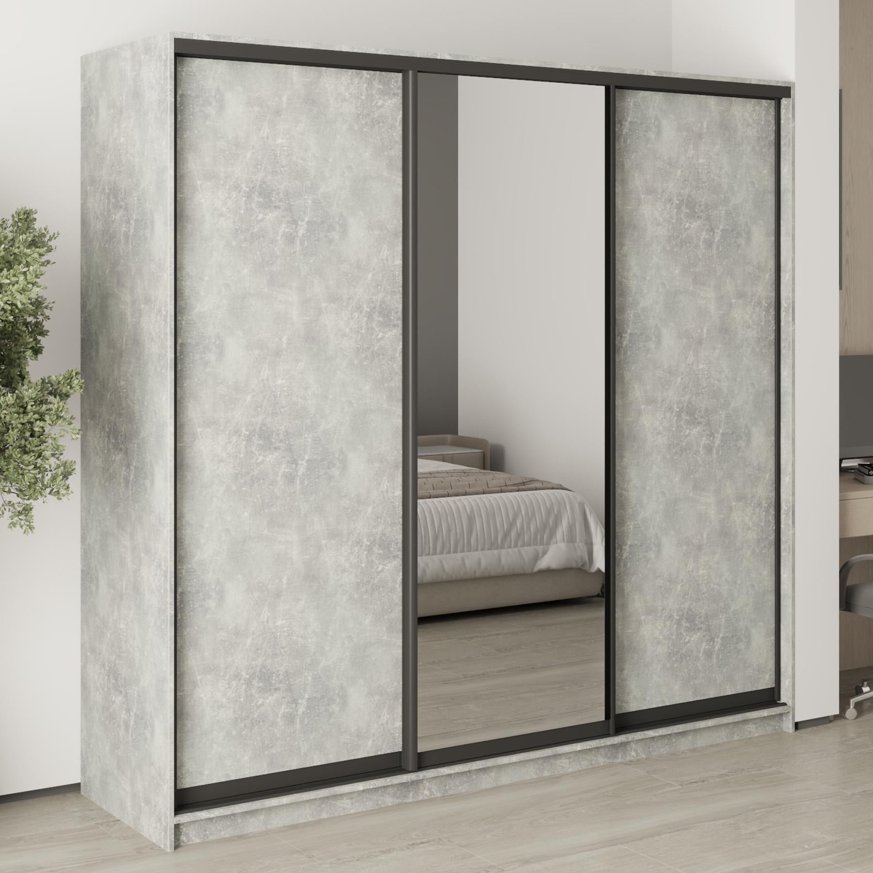 Шкаф-купе трехдверный MebelStar Стандарт BG 2 ДСП/зеркало 220x60x210 см Бетон (MBS-8386)