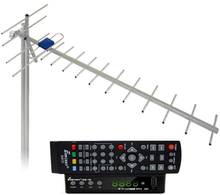 Тюнер с функциями медиаплеера и IPTV/WebTV Eurosky ES-16+/внешняя ТВ антенна дальнобой 75 км
