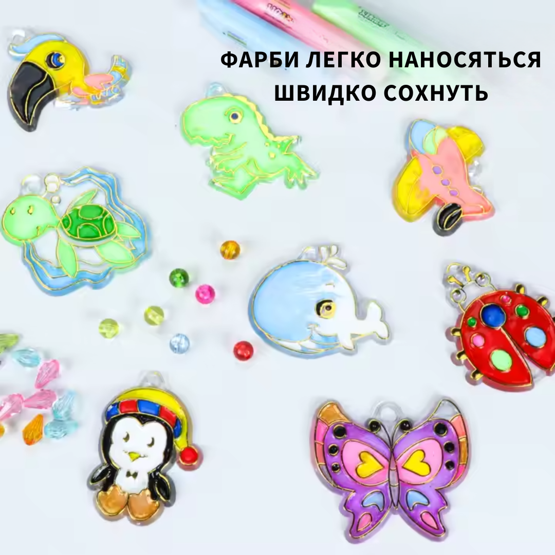 Набір для творчості вітражні 3D-фарби контурні шаблони та аксесуари для DIY-проектів 15 кольорів - фото 3 Набір для творчості вітражні 3D-фарби контурні шаблони та аксесуари для DIY-проектів 15 кольорів - фото 3