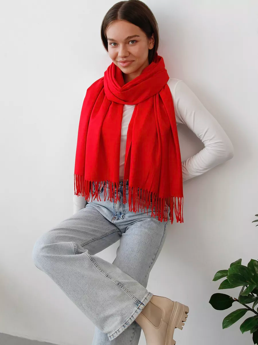 Шарф палантин Cashmere 200х70 см Красный - фото 5