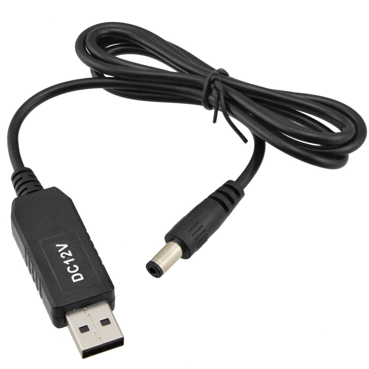 Кабель-конвертер Rias для Wi-Fi роутера з 5 V на 12 V USB-5,5x2,1 мм 1 м Black (3_02543)