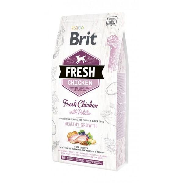 Корм сухой для щенков и юниоров Brit Fresh Healthy Growth с курицей и картофелем 2,5 кг (8595602530724)