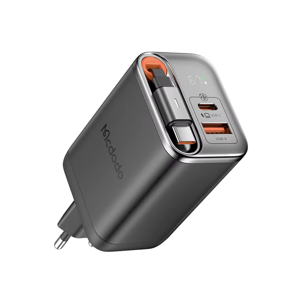 Зарядное устройство Mcdodo 67W GaN со встроенным кабелем USB-C 65 см 2 порта USB-C/USB-A CH-4100 Черный (112235705)