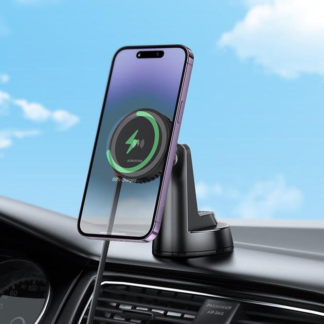 Тримач для телефону в машину Borofone BH208 Mona retractable magnetic wireless fast charging car holder Black (18252877) - фото 6