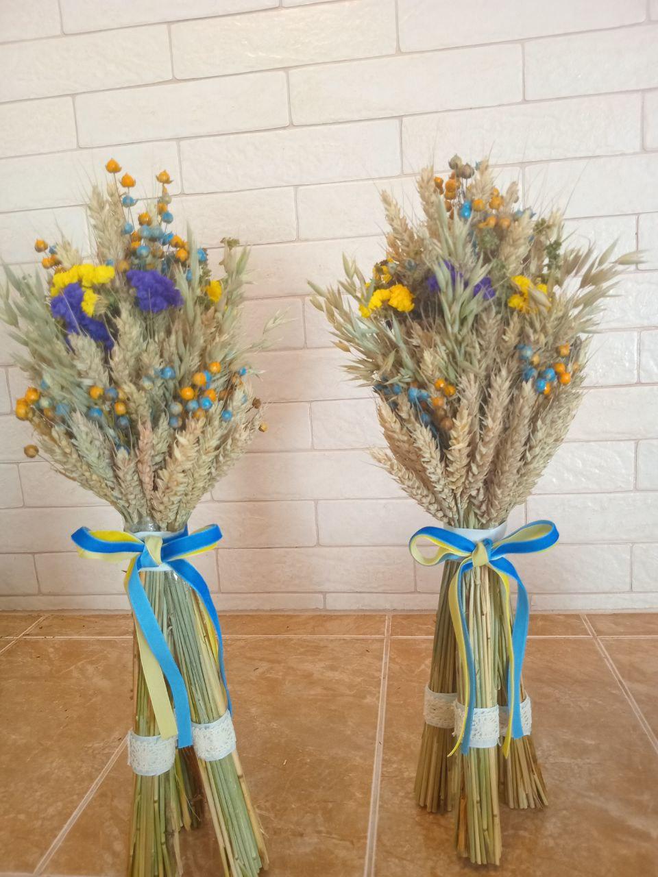 Дидух рождественский из колосья пшеницы/льна и овса на трех ножках 40-45 см с украинской лентой (2814653828) - фото 9