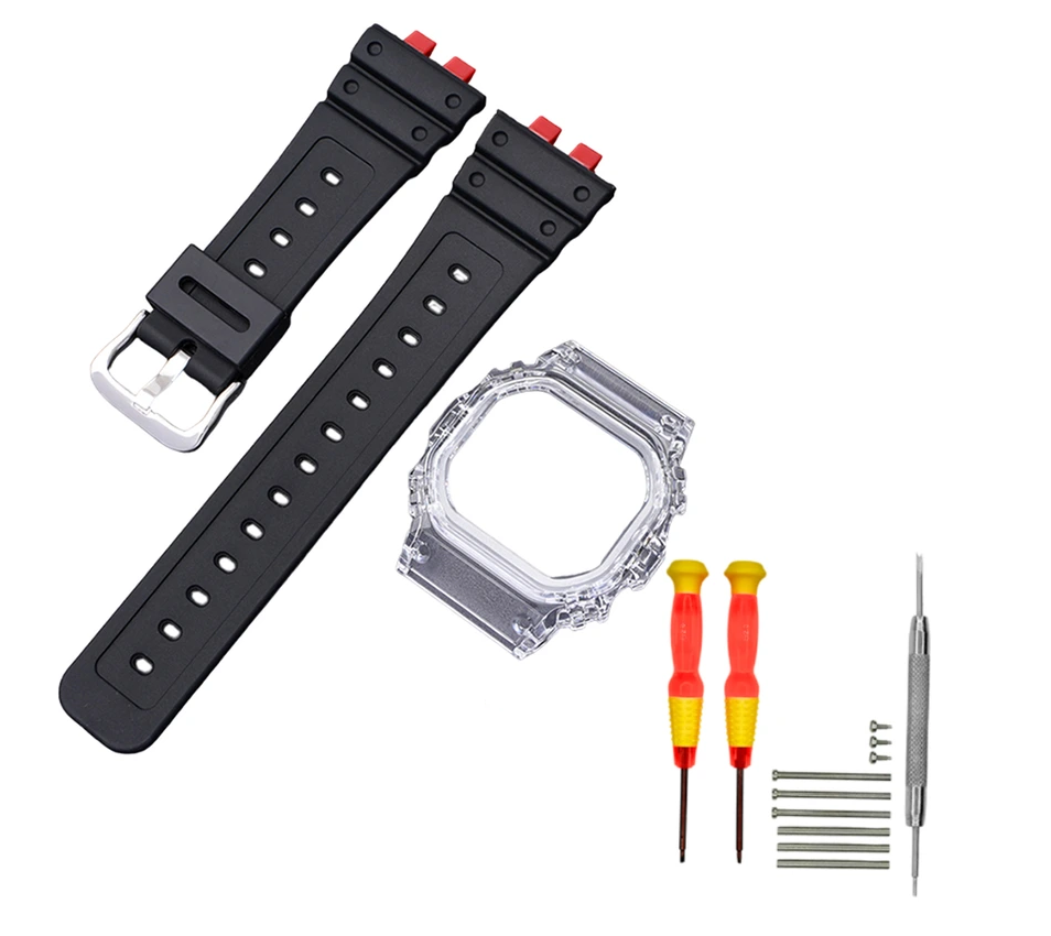 Ремінець і безель рант для Casio G-Shock GMW-B5000 Red/Black Transp SI (3851) Ремінець і безель рант для Casio G-Shock GMW-B5000 Red/Black Transp SI (3851)