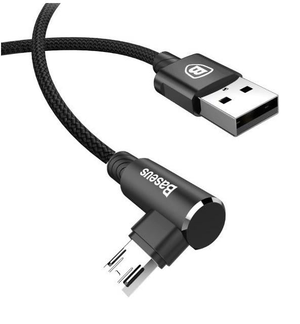 Кабель зарядний Baseus Micro USB 2,0 90° реверсивний MVP 1 м Black (CA ммVP-A01)