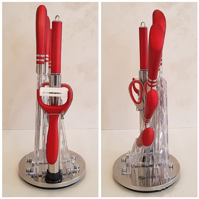 Набір ножів кухонних Unique UN-1832 нержавіюча сталь з підставкою 9 пр. Red (23793638) - фото 6 Набір ножів кухонних Unique UN-1832 нержавіюча сталь з підставкою 9 пр. Red (23793638) - фото 6