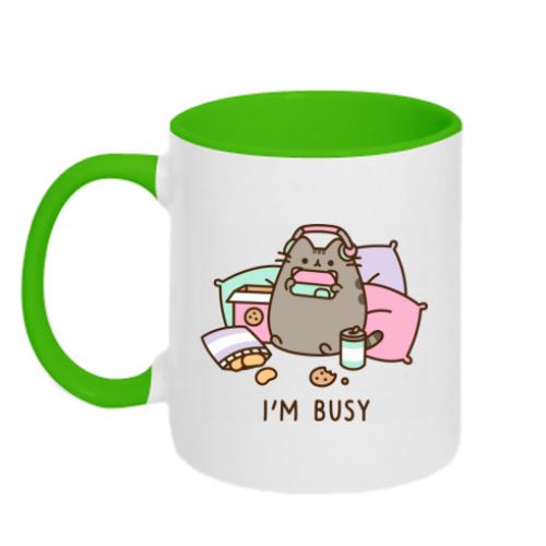 Чашка керамическая двухцветная Pusheen I'm Busy 320 мл Белый с зеленым (13422439-37-184714)