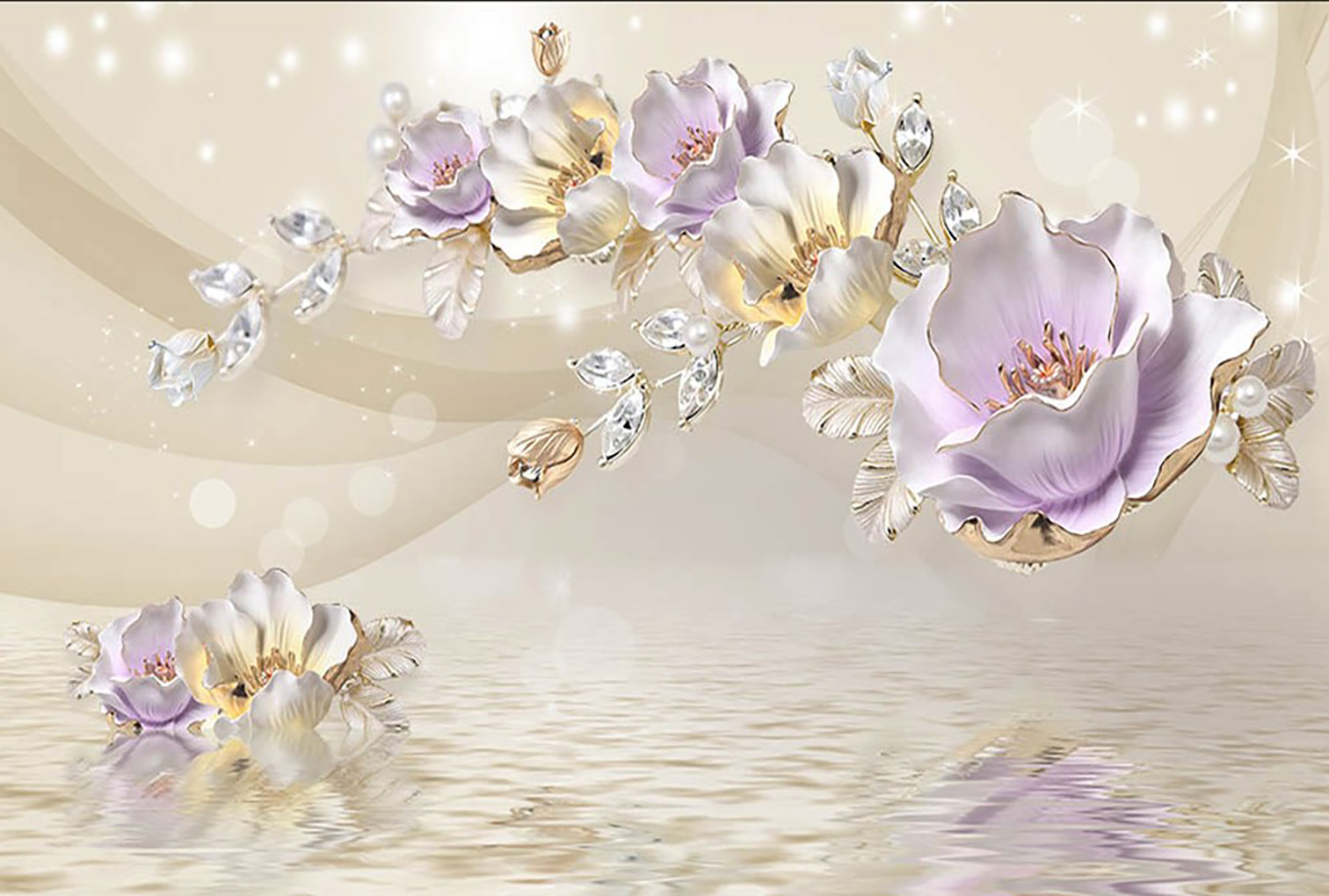 Фотообои WS Wallpaper 3D Розы над водой 392x270 см (31352)