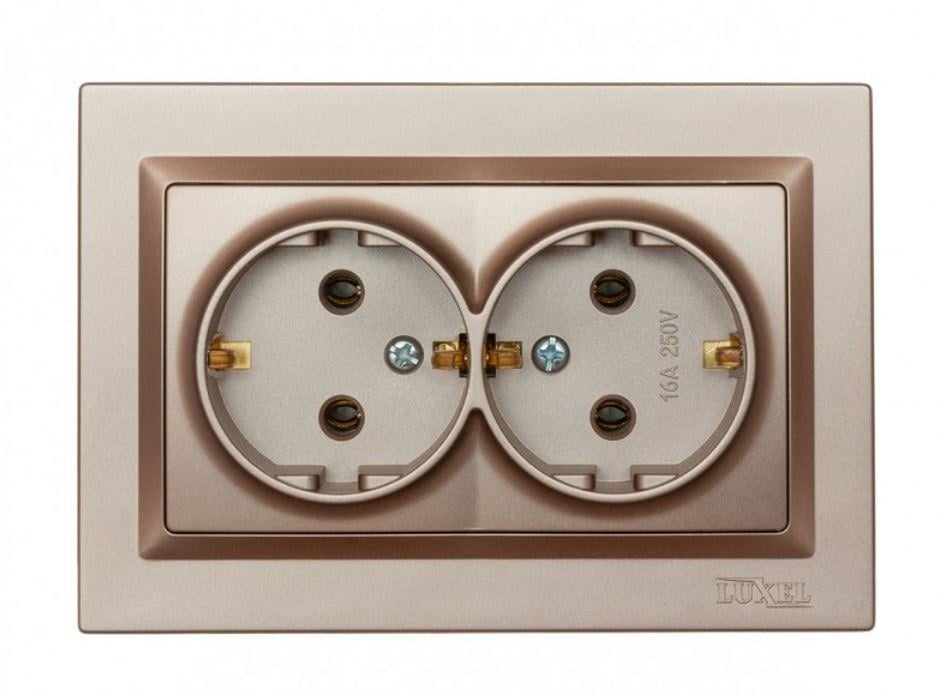 Розетка двойная Luxel Jazz с заземлением Терракотовый (9208)