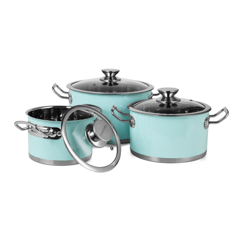 Набір каструль Vintage Cuisine в ретро стилі з кришками 6 предметів М'ятний