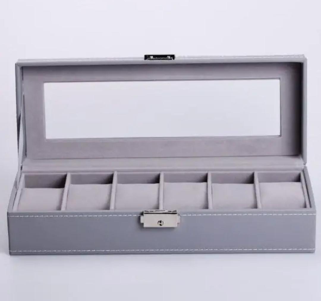 Шкатулка для хранения часов YIWU HP-5-3 экокожа с защелкой 30х11х8 см Серый