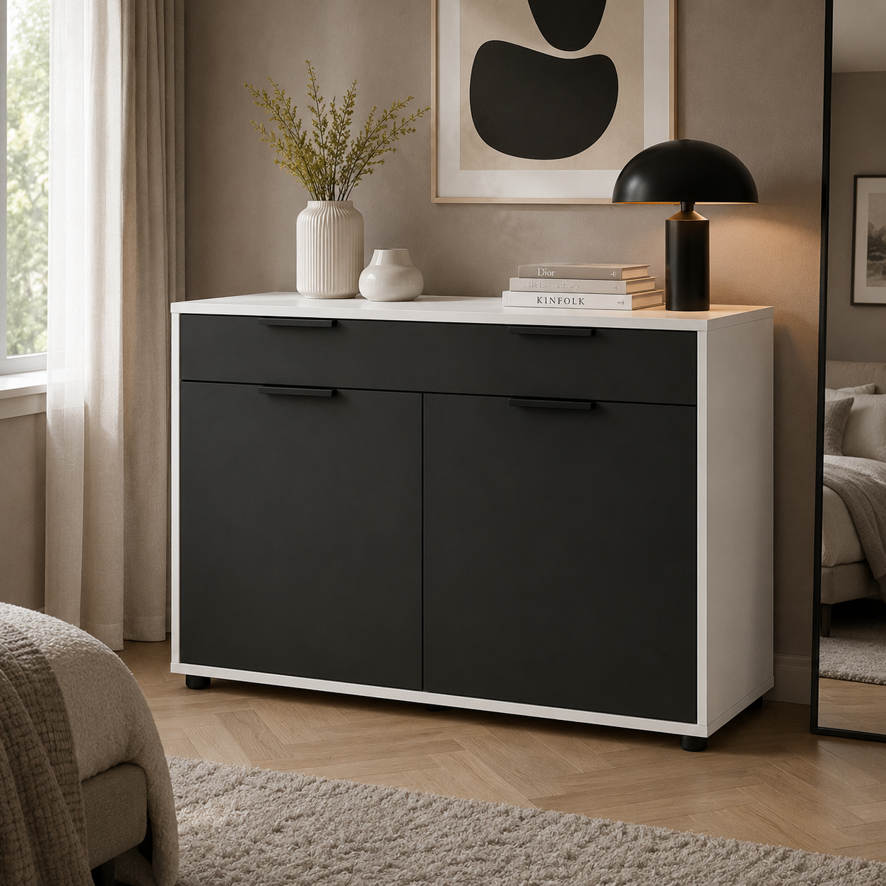 Комод с полками и ящиками Nola 1200х450х750 мм Антрацит/Белый (Nola AN/WH)