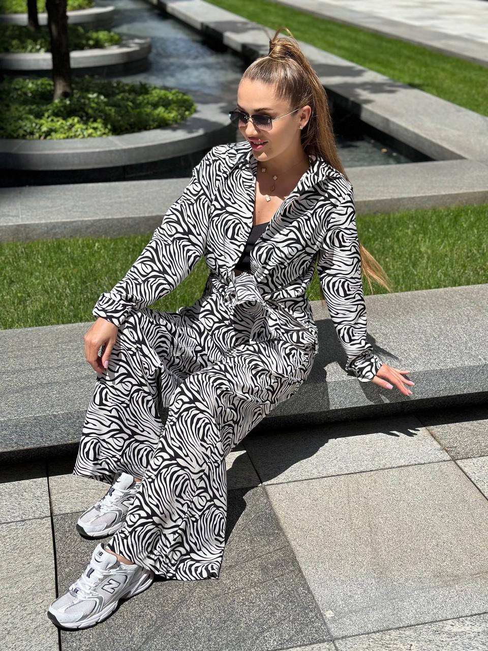 Костюм женский софт рубашка и брюки полосатый принт под зебру XL Бело-черный (2656570176) - фото 10 Костюм женский софт рубашка и брюки полосатый принт под зебру XL Бело-черный (2656570176) - фото 10