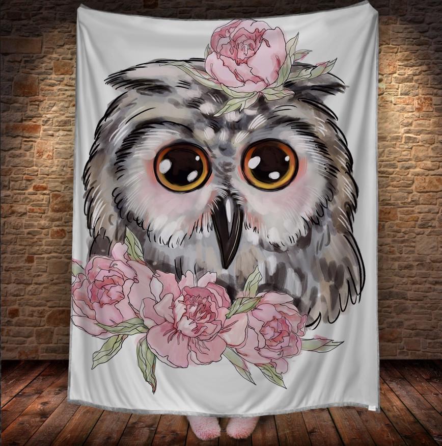 Плед с 3D принтом Сова с цветами акварель 150x200 см (epi_1726)