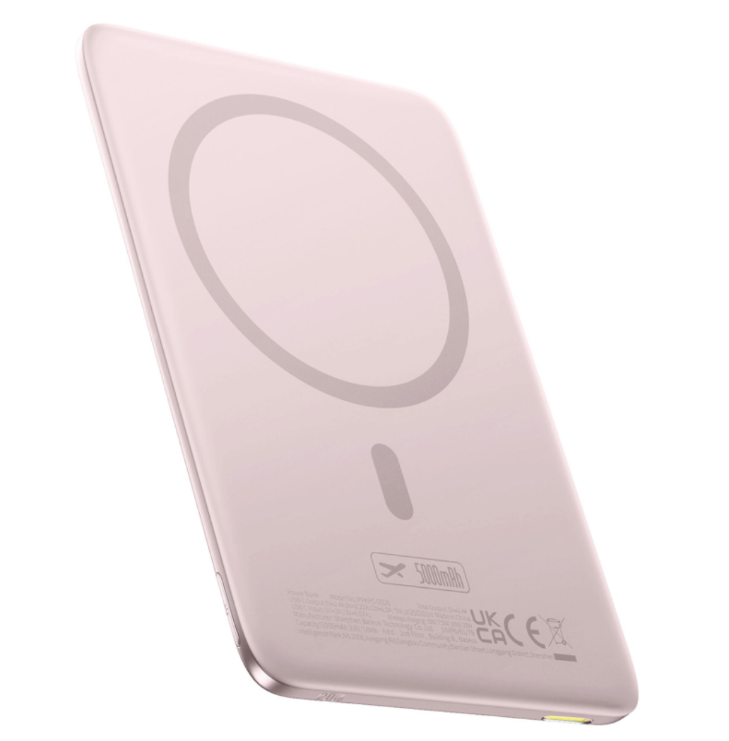 Повербанк ультратонкий BASEUS PicoGo Magnetic 5000 mAh 20W MagSafe беспроводная зарядка USB-C Розовый (132944222)
