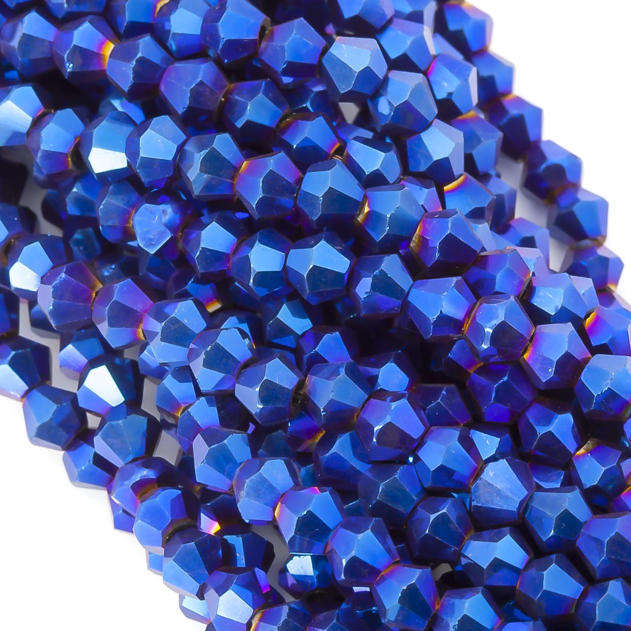 Бусины хрустальные Биконус 4х4,2 мм 95 шт. Синий металлизированный (БИ0004к63)