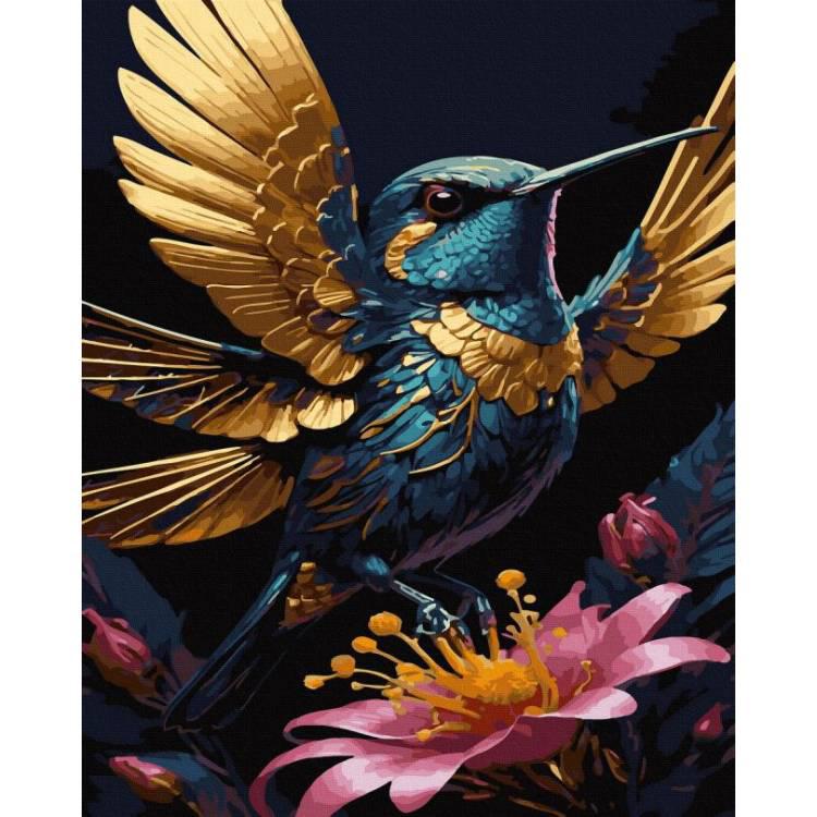 Картина по номерам Brushme Синяя колибри с золотыми красками 40x50 см (BJX1147)