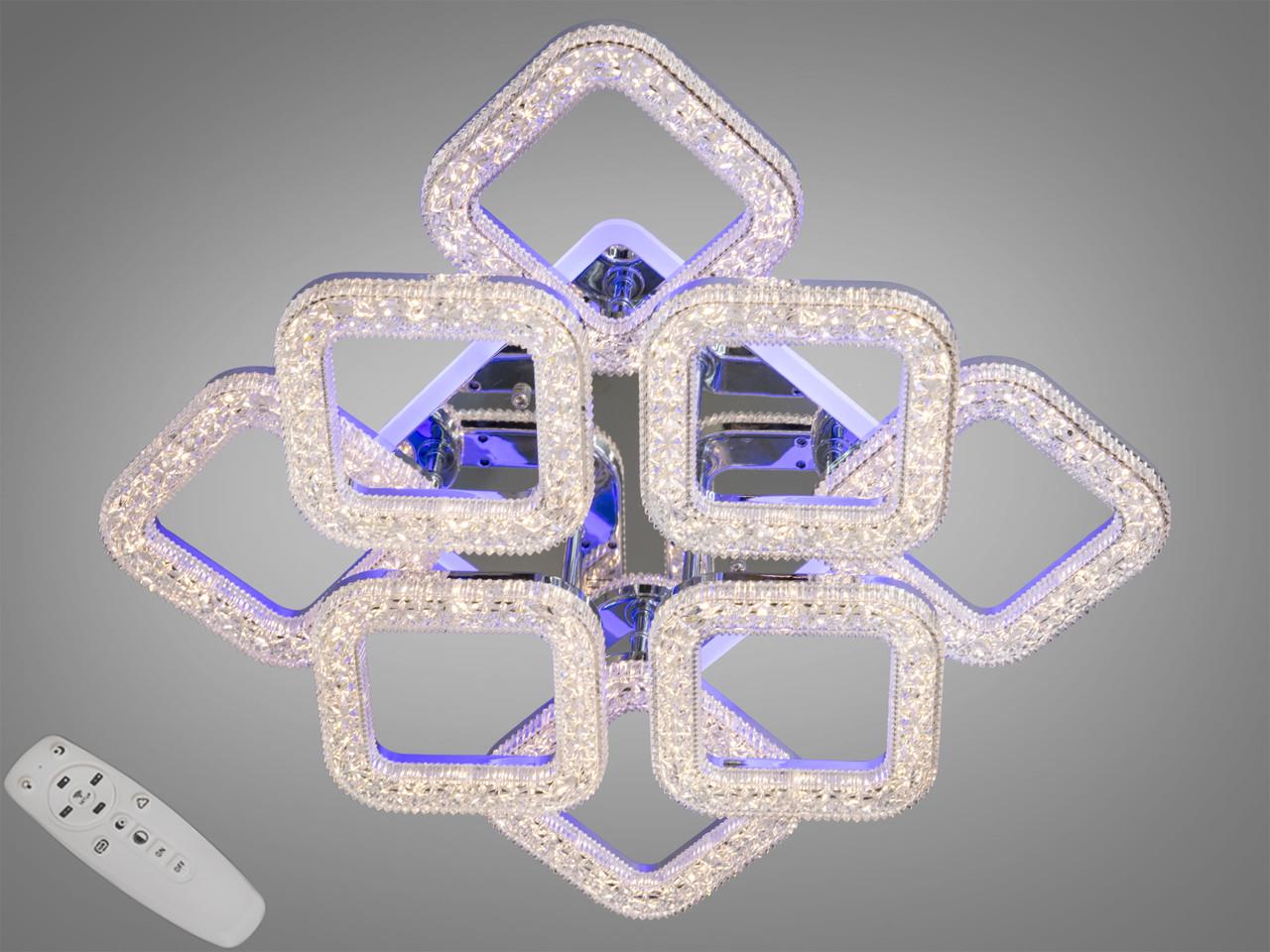 Люстра потолочная EcoLed светодиодная с диммером 130W S2205/4+4HR 3col dim Серебрянный Люстра потолочная EcoLed светодиодная с диммером 130W S2205/4+4HR 3col dim Серебрянный