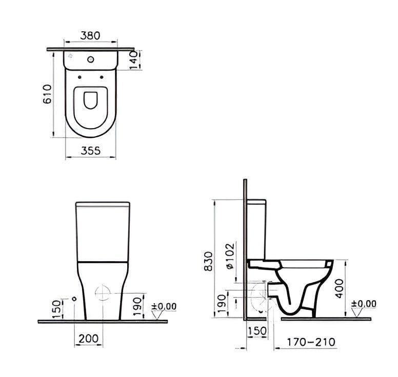 Унитаз напольний VitrA Zentrum Rim Ex с бачком и сидением Soft Close (88-9824B003-7219) - фото 4 Унитаз напольний VitrA Zentrum Rim Ex с бачком и сидением Soft Close (88-9824B003-7219) - фото 4